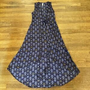 Alison Joy high low navy blue orange sleeveless maxi summer wrap dress sz XS b30